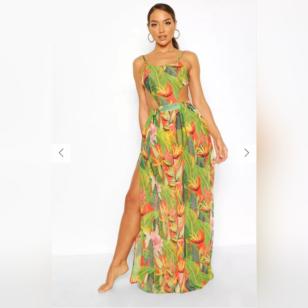 Boohoo TROPICANA CUT OUT MAXI BEACH DRESS Sz Small